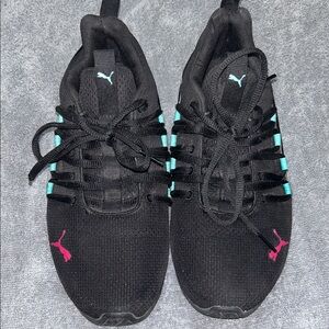 Puma Black Shoes with Aqua and Pink Highlights